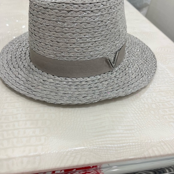 Vince Camuto Gray Straw Hat with Silver Detail - Picture 3 of 4